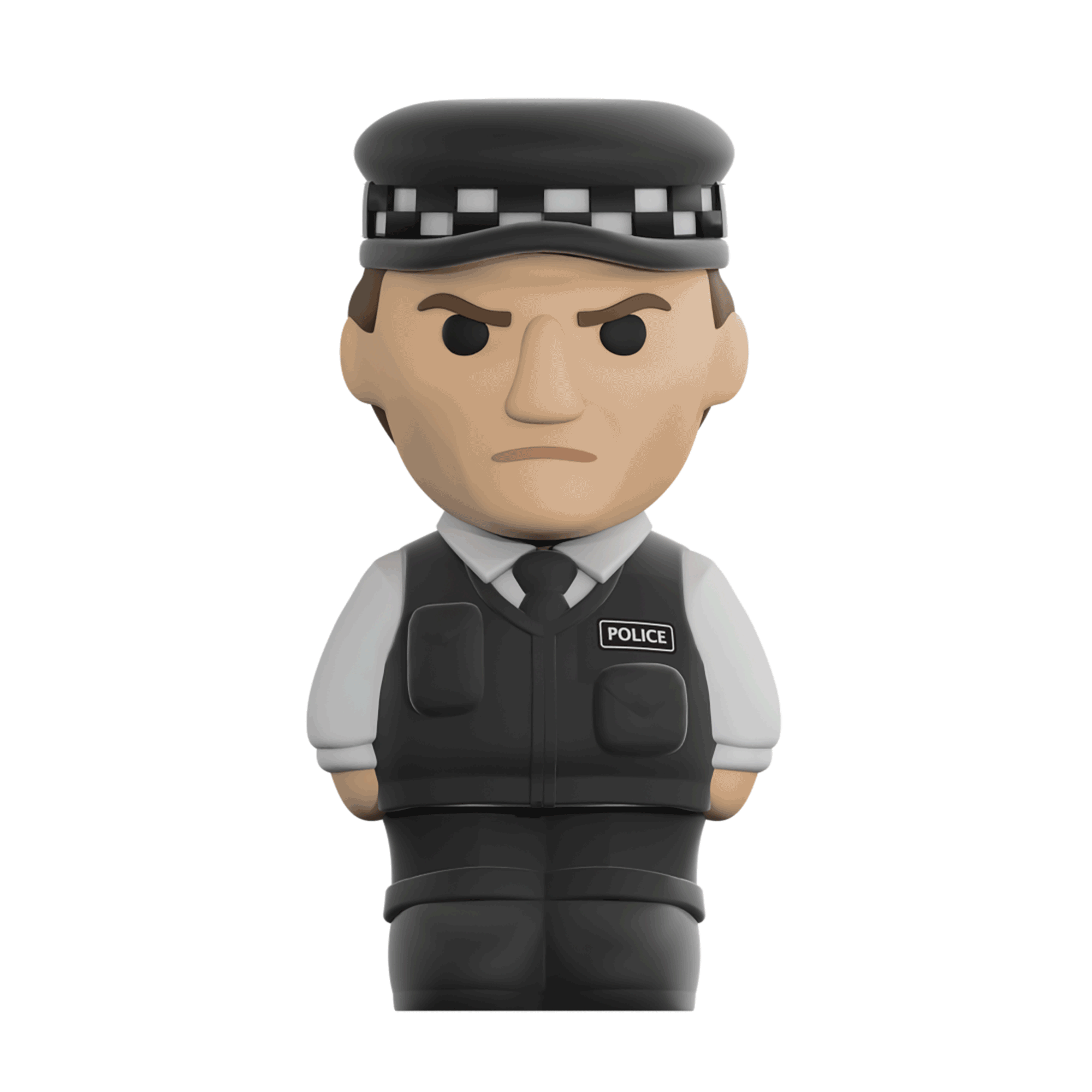 Ren Policeman Richard figurine, detailed plastic figure of a police officer in uniform, showcasing realistic features.