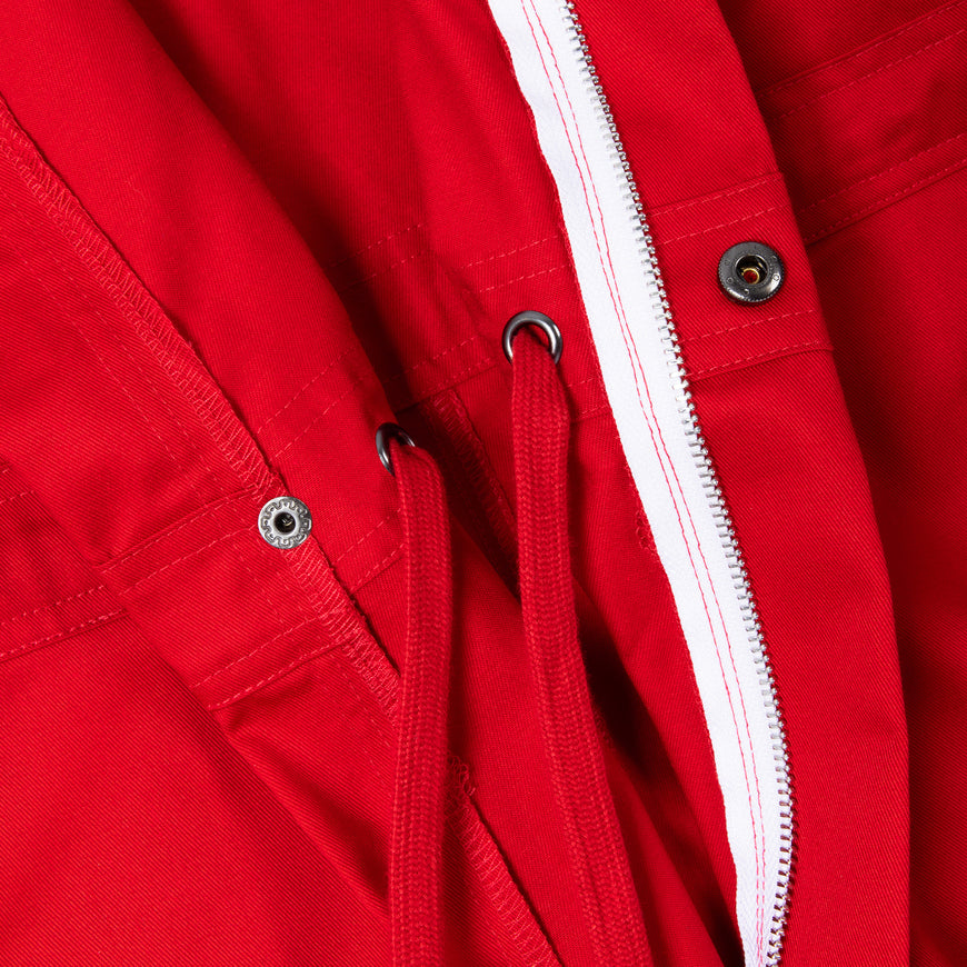 Red Ren jumpsuit with detailed stitching and stylish design, showcasing a modern and versatile one-piece outfit.