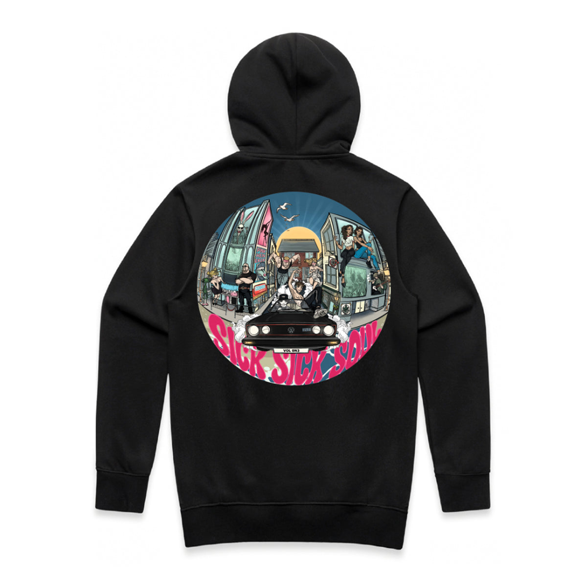Back view of a black Ren Sick Sick Soul hoodie, featuring the brand's logo and stylish design on the back.