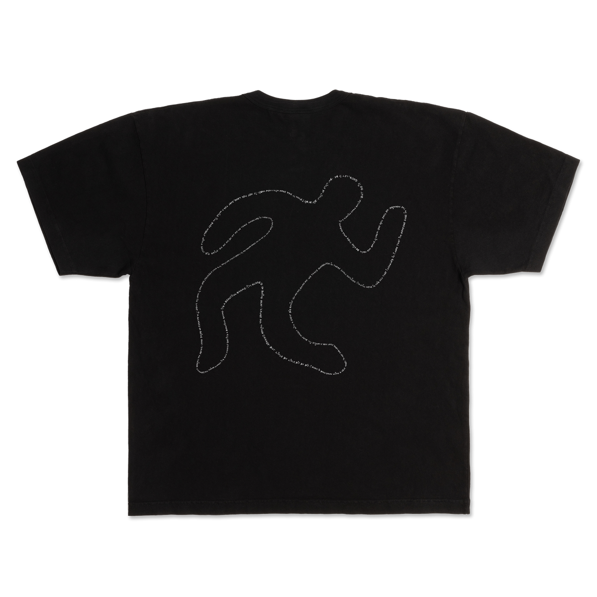 Back view of Ren chalk outline graphic T-shirt featuring a bold chalk outline design on the black fabric.