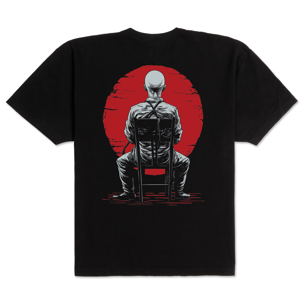Back view of Ren's Music Sucks T-shirt, casual cotton tee with bold printed text, highlighting streetwear style and graphic design.