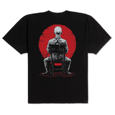 Back view of Ren's Music Sucks T-shirt featuring bold text design on a casual black T-shirt.