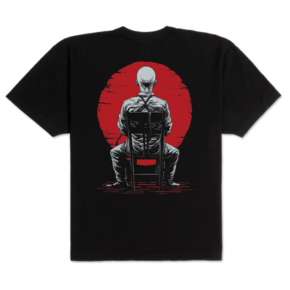 Back view of Ren's Music Sucks T-shirt, casual cotton tee with bold printed text, highlighting streetwear style and graphic design.