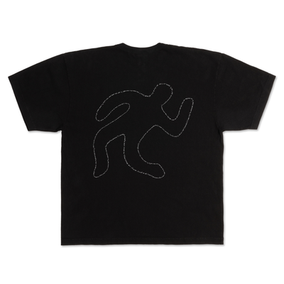 Back view of Ren chalk outline T-shirt featuring a chin graphic design on the back, casual unisex tee for streetwear style.