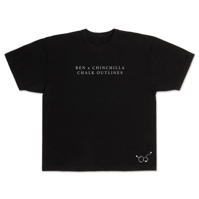 Ren chalk outline T-shirt featuring chin graphic, front view, casual fit, soft fabric, and stylish design.
