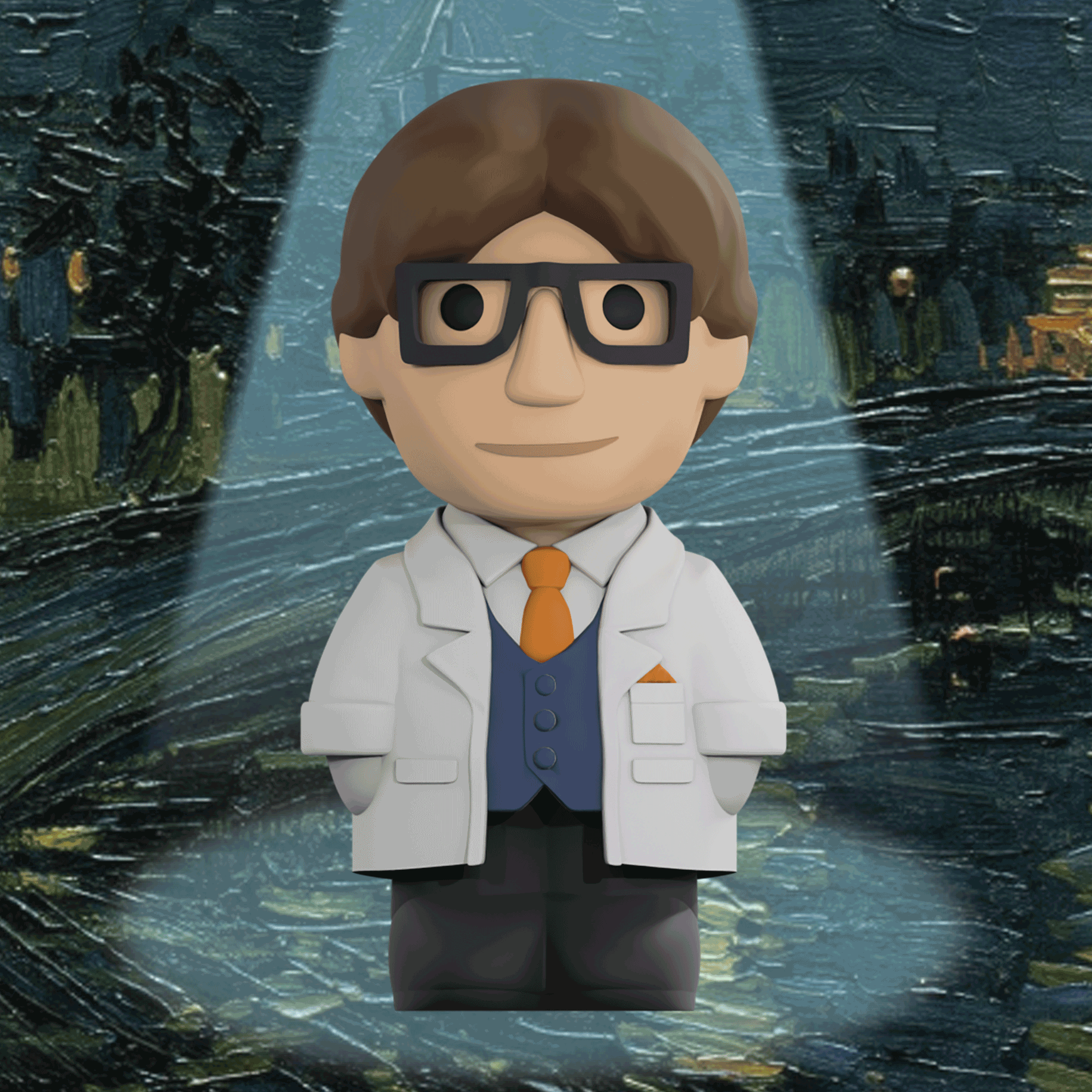 Ren Professor Percy Pryce figurine, detailed collectible sculpture of a scholarly character with glasses and a coat, in a dynamic pose.