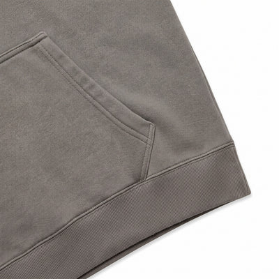 Ren Asylum hoodie in dark gray fabric featuring a relaxed fit and hood with adjustable drawstrings.
