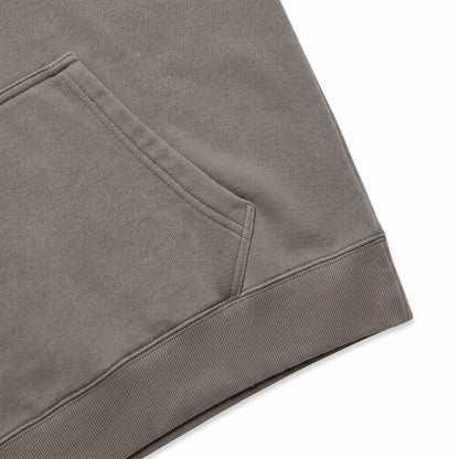 Ren Asylum hoodie in dark gray fabric featuring a relaxed fit and hood with adjustable drawstrings.