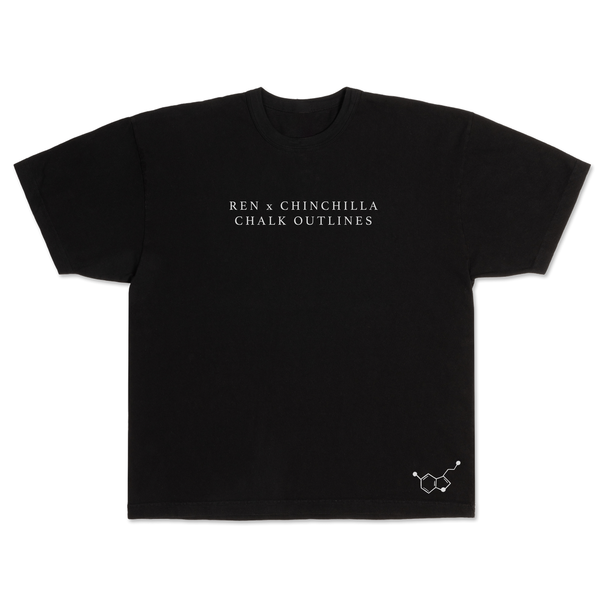 Ren x Chinchilla Chalk Outline T-shirt front view, casual fit with graphic design on the chest, made by Ren.