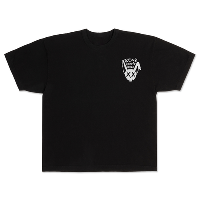 Black Ren Rabbit Hole T-shirt with front graphic design, casual fit, and soft cotton fabric.