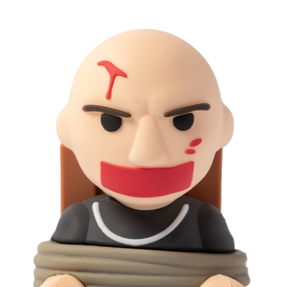 Limited first edition Ren Beatdown figurine sitting on a chair, detailed collectible figure from the Ren brand.