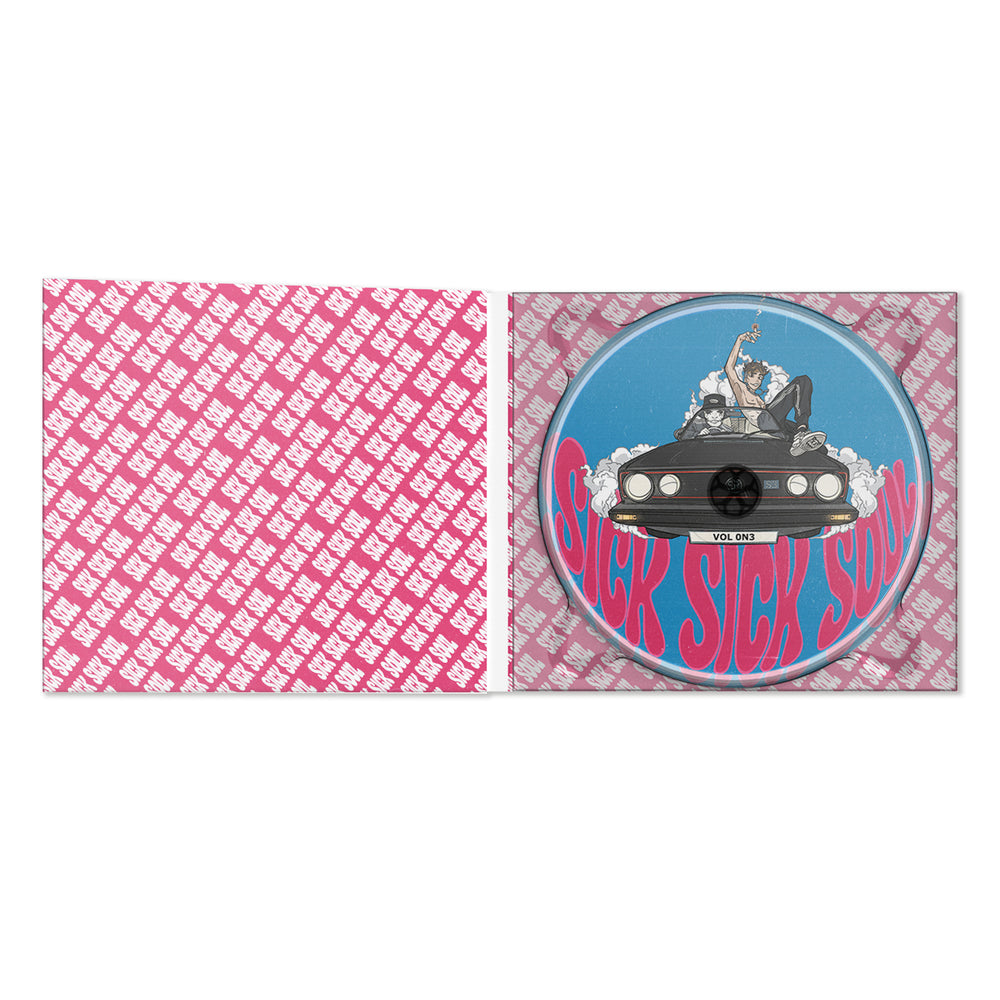 Open CD case for Sick Sick Soul by renmakesmusic, featuring artwork by Skinner Bros. inside the album packaging.