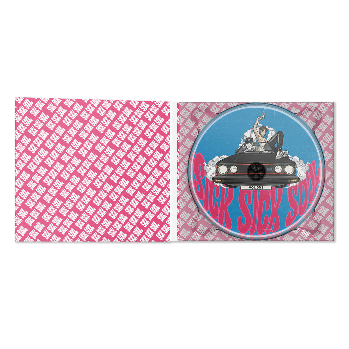 Open CD case of Sick Sick Soul by Ren, featuring album artwork with vibrant colors and creative design elements.