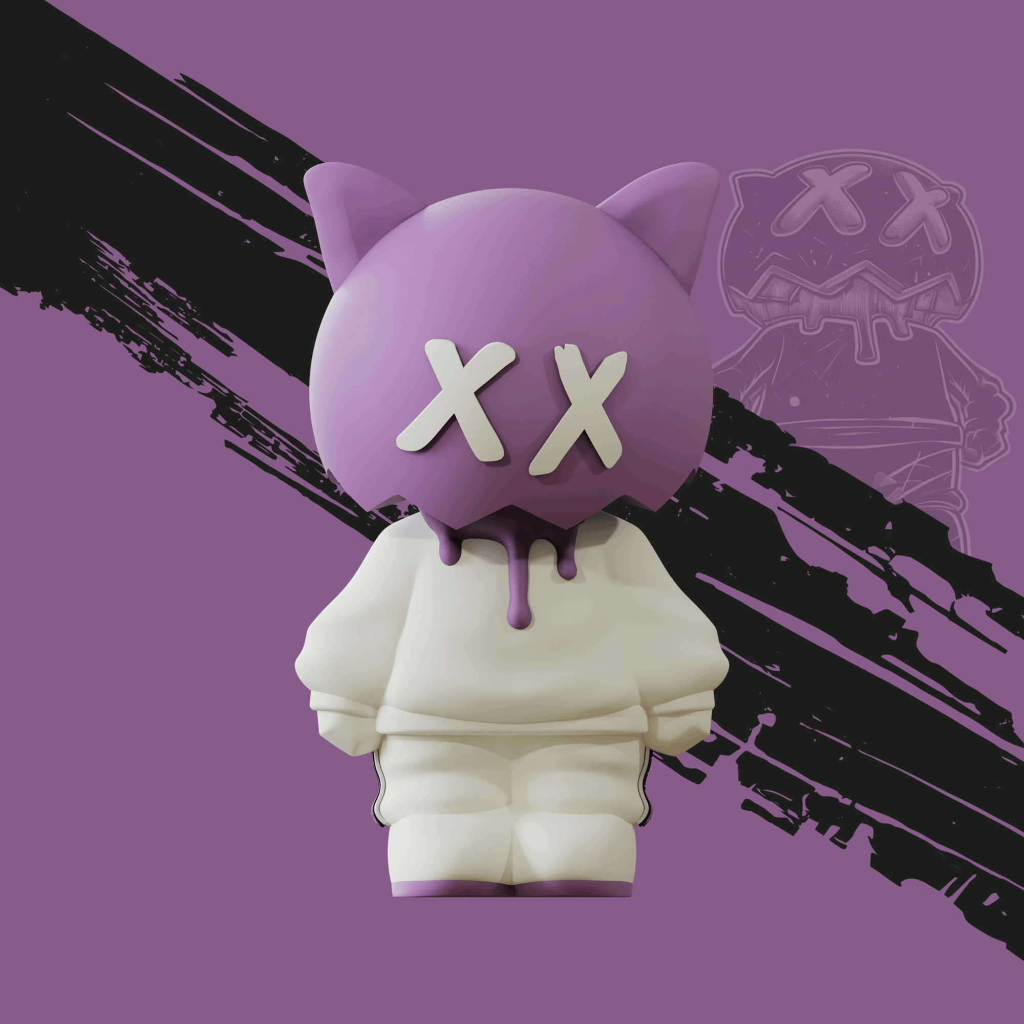 Purple Sick Boi II figurine by Ren, first edition, showing a stylized character with vibrant purple details and detailed design.