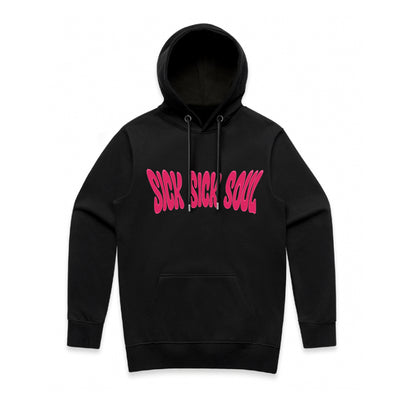 Black Ren Sick Sick Soul hoodie with front view, featuring graphic design and comfortable fit, made by Ren.