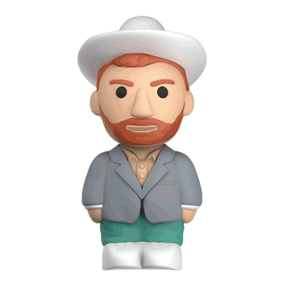 Colorful Van Go figurine by Ren, showcasing a vibrant, artistic design and playful character detail in a compact sculpture.