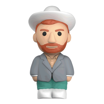 Colorful Van Go figurine by Ren, showcasing a vibrant, artistic design and playful character detail in a compact sculpture.